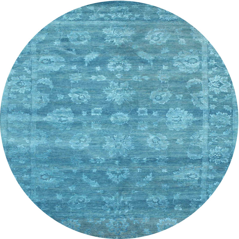 Tapis bleu ciel contemporain, Rond 3 pi