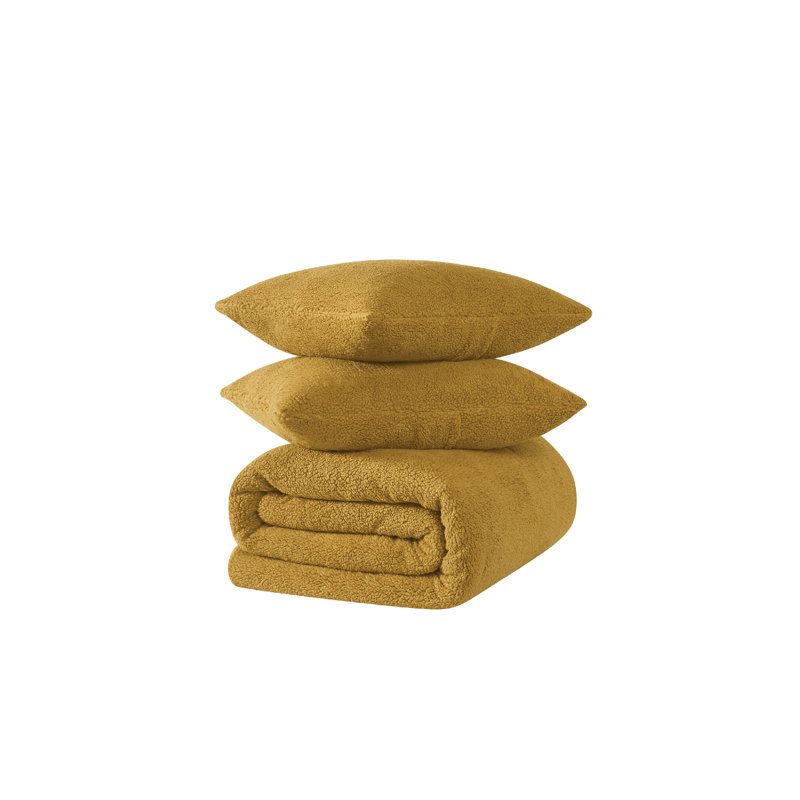 Ensemble d'édredon surdimensionné 3 pièces Brooklyn Loom, Édredon pour grand lit + 2 taies décoratives sta, Moutarde