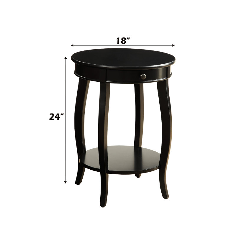 Table d'appoint en finition noire, pieds ronds, 1 tiroir et rangement, pieds en bois, structure, assemblage facile, limite de poids de 60 lb, largeur de 18 po, profondeur, table de pieds à finition 24 po, composite solide ouvert