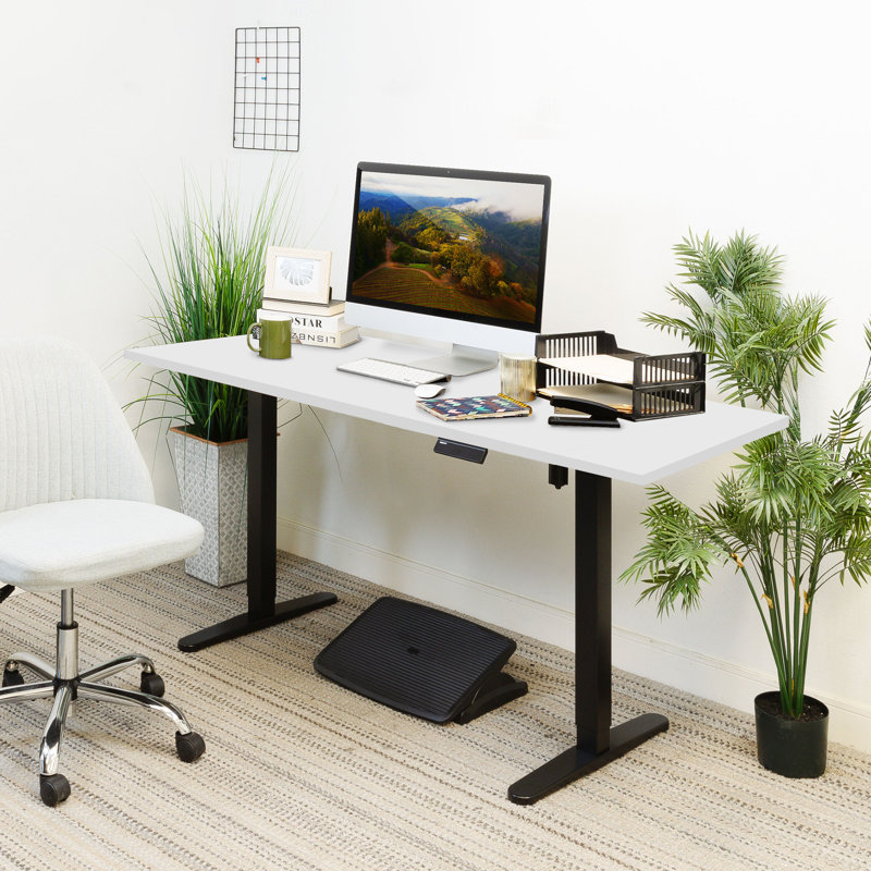 ElevatePro 59" White/Black Electric Sit-Stand Desk with Programmable Height
