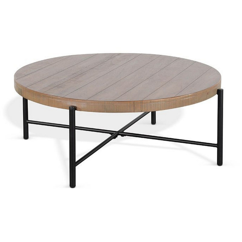 Table basse Reena, acajou brun clair, métal noir, ronde 39 po