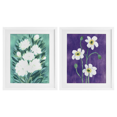 Painterly Jasmine & Poppies, ensemble de 2 reproductions encadrées sous verre, design par Camila Juncos