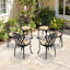 Chaise de patio en fonte d'aluminium 6 pièces avec cadre noir et coussins blanc cassé-1759192506