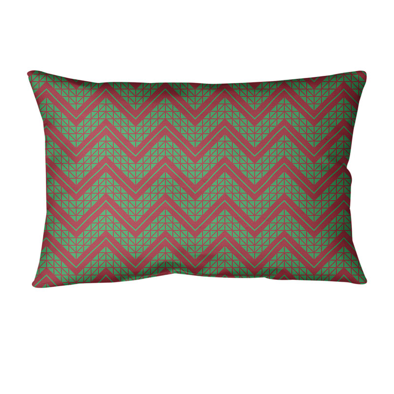 Coussin lombaire à chevrons 14 po, Vert / Rouge