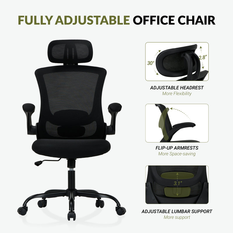 Fully Adjustable Executive Swivel Ergonomic Office Chair with Adjustable Arms, All Black