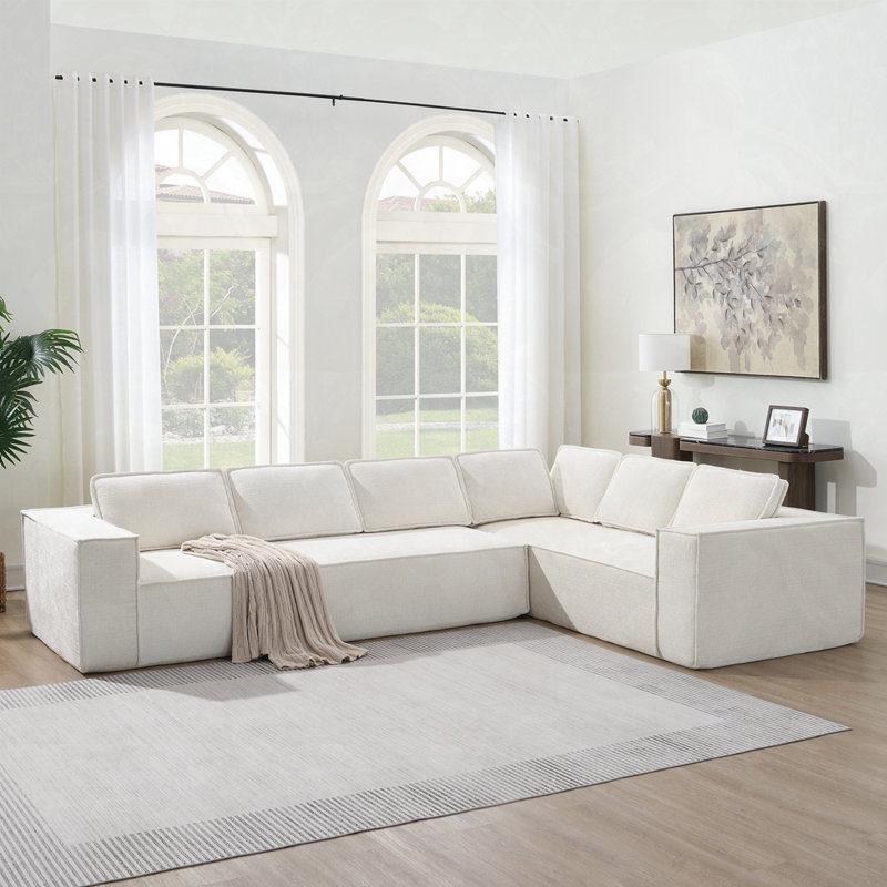 Ensemble de canapé en chenille 6 pièces Boneless, Chenille beige