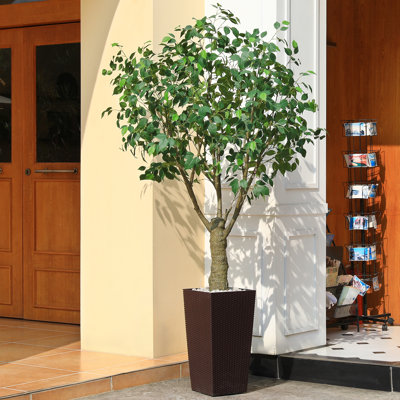Adcock Artificial Ficus Tree UV Resistant with Tall Planter, Faux Ficus Tree for Outdoor Indoor