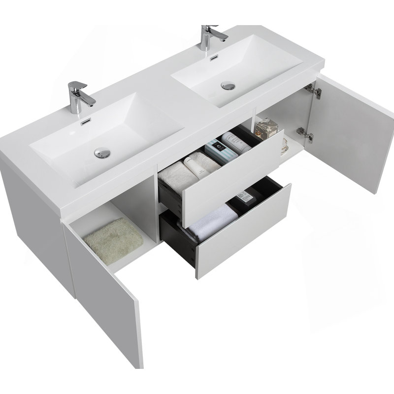 Meuble-lavabo flottant avec lavabo, armoire de rangement murale, conception moderne pour organiser les essentiels de la salle de bain