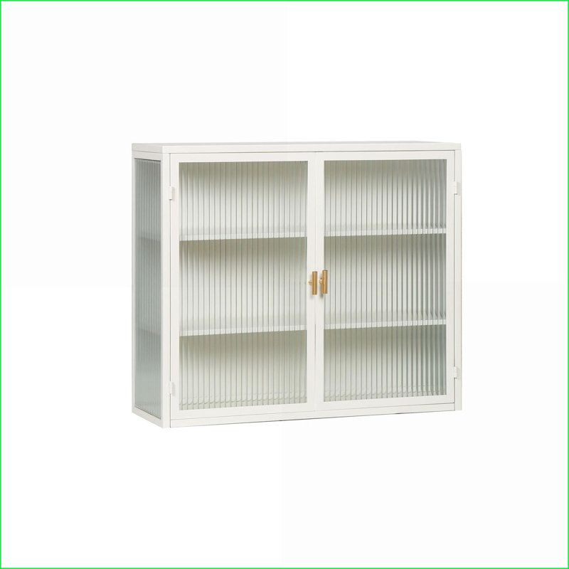 Armoires murales avec rangement moderne à deux portes et trois niveaux en verre blanc L 27,56 po x l 9,06 po x H 23,62 po | Métal | Verre trempé
