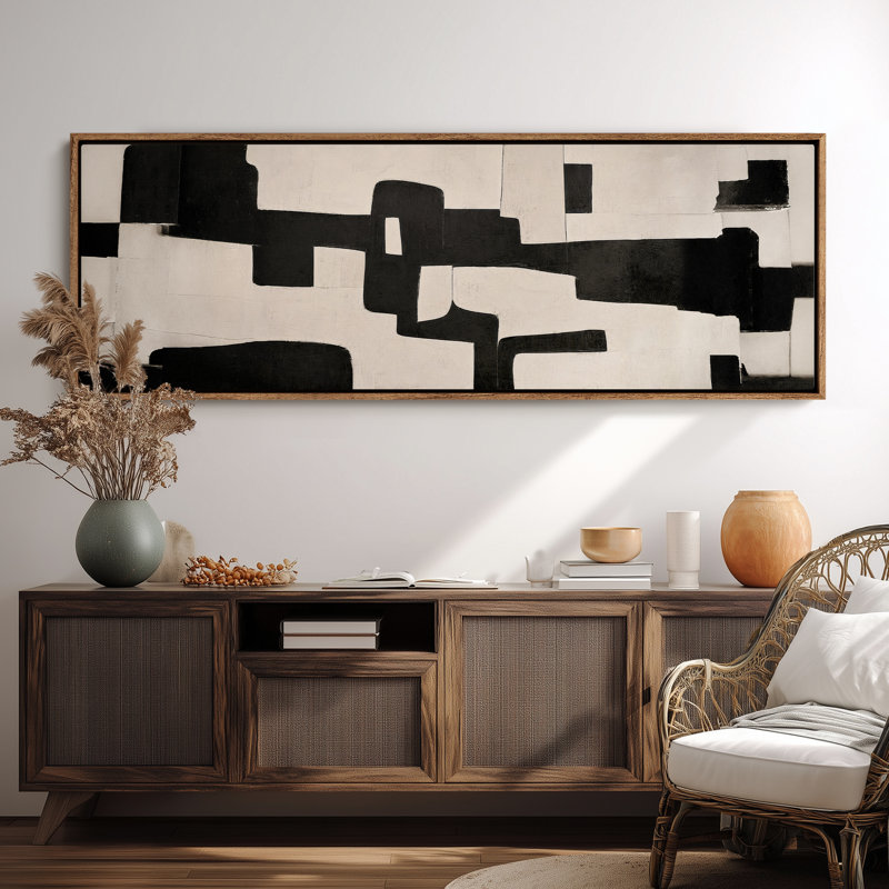 Art mural géométrique noir et blanc, H 20 po x l 60 po, Naturel