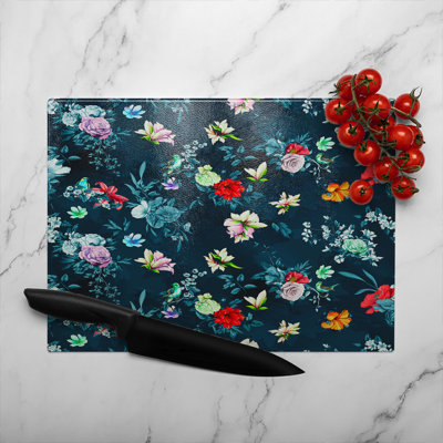 Roses & Other Bright Flowers Glass Chopping Board