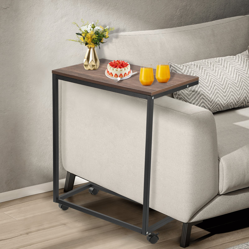 Summerlee C Shaped Bed Side Table with Wheels, Slide Under Sofa Table or Use as Laptop Table