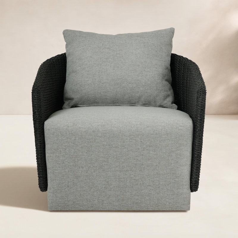 Swivel Wicker Outdoor Lounge Chair, Stone Gray, Black