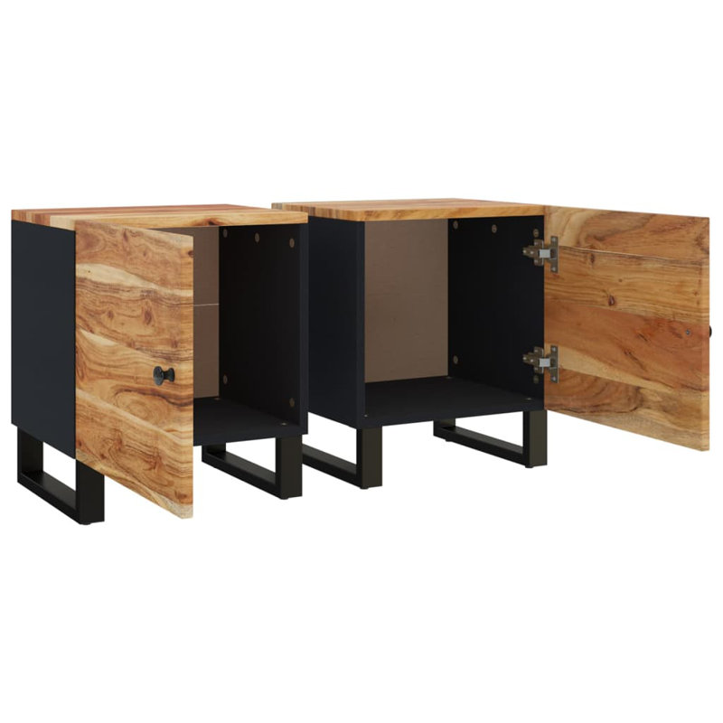 Kempler Iron Nightstand, Wood Acacia, Ensemble de 2