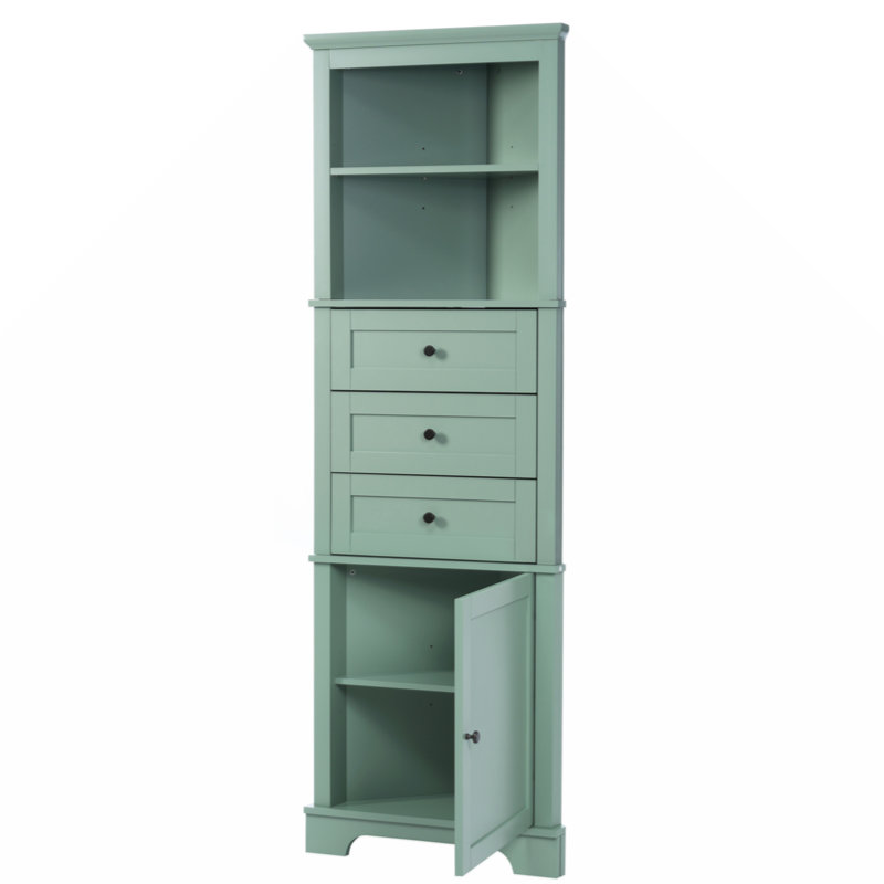 Triangle Tall Cabinet With 3 Drawers And Adjustable Shelves For Bathroom, Kitchen Or Living Room, MDF Board With Painted Finish