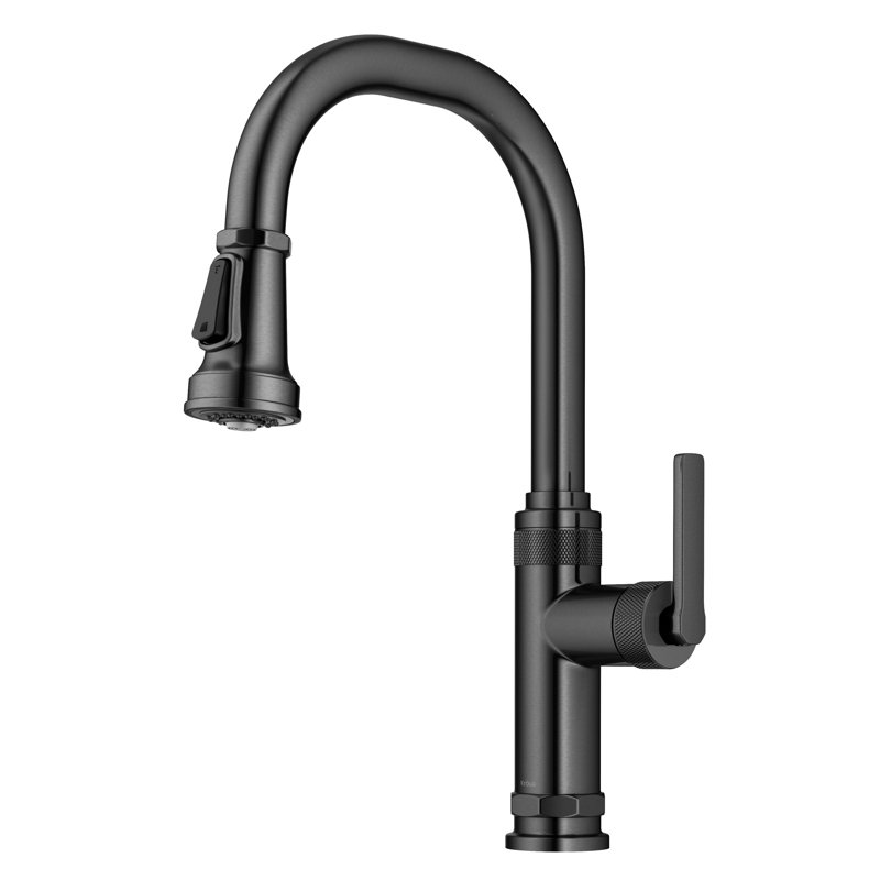 KRAUS Allyn Industrial Pull-Down Single Handle Kitchen Faucet, Spot Free Black Stainless Steel