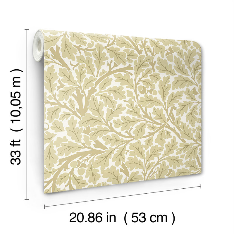 Oak Tree Floral Wallpaper Roll, Light Yellow