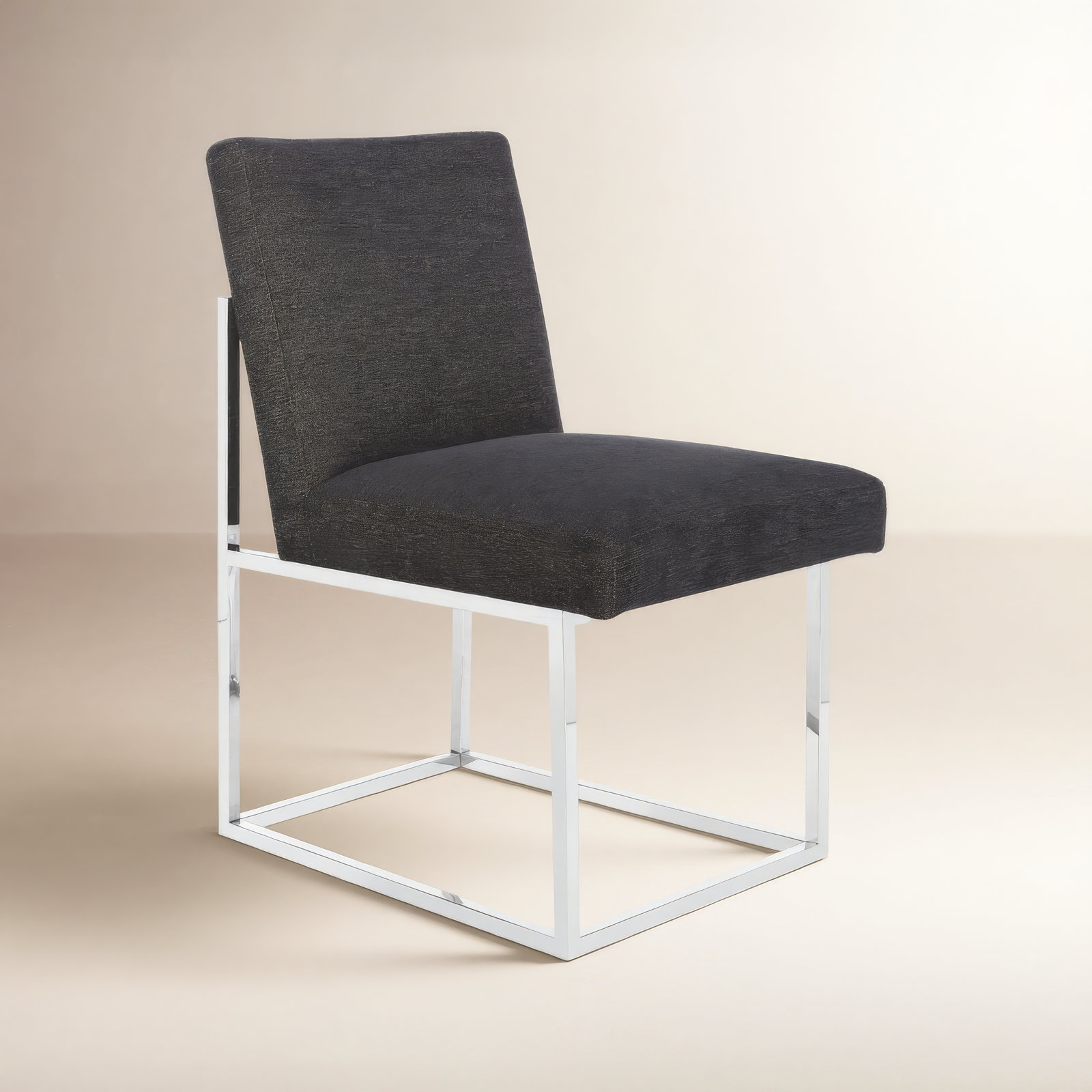 Athens Upholstered Stainless Steel Side Chair, Silver, Black 100% Polyester