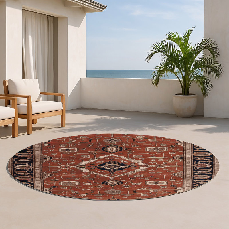 Persian Brown Indoor and Outdoor Area Rug, Round 5'