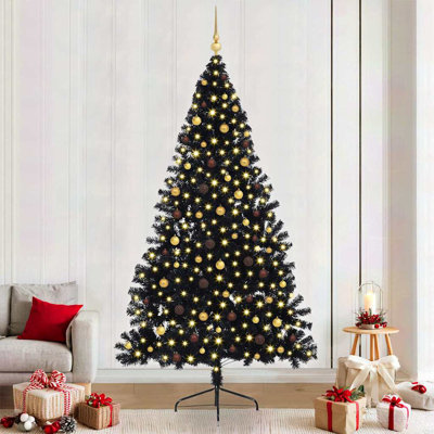  Christmas Tree With Decorative String Lights Black 94.5" PVC