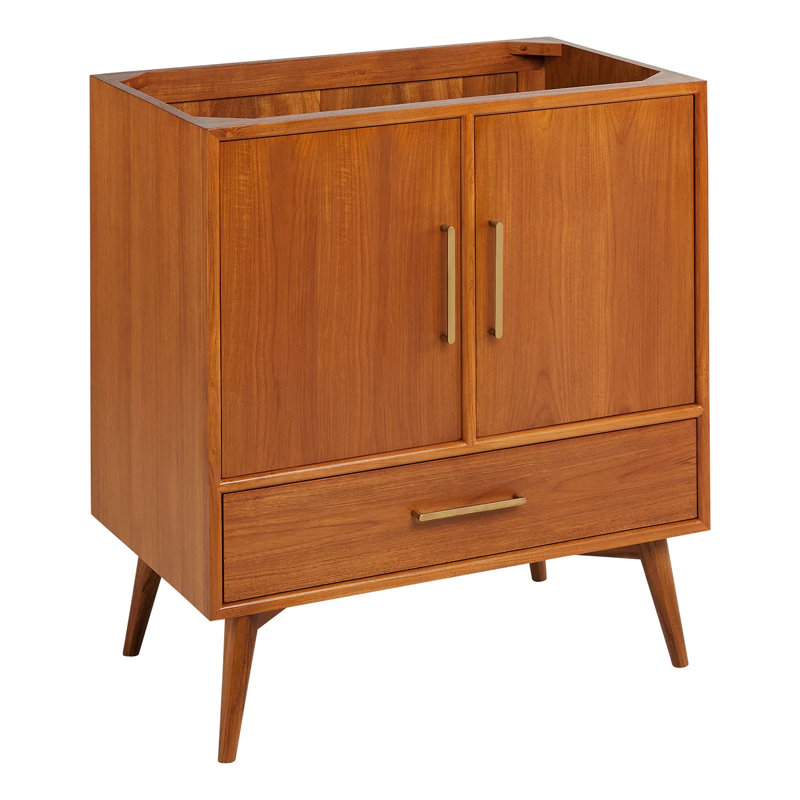 Natural Teak Single Bathroom Vanity with Brass Handles
