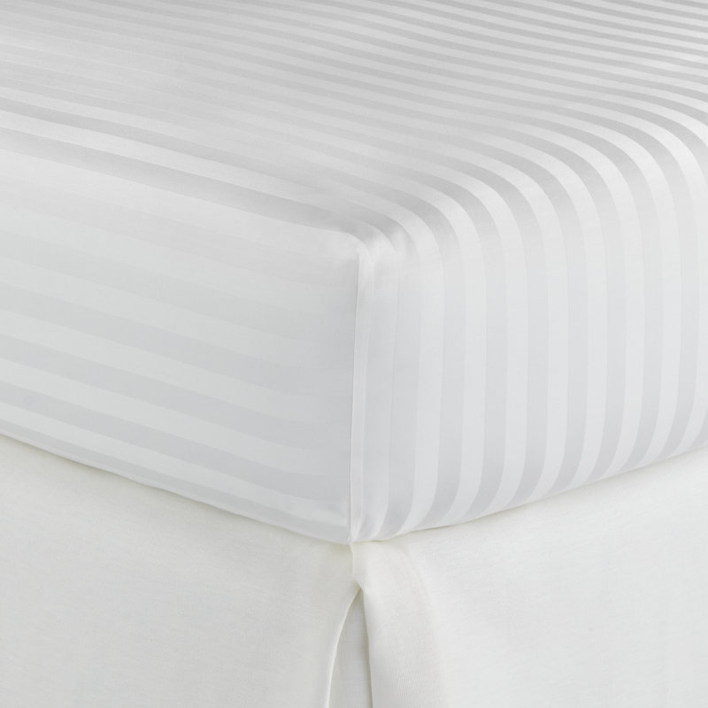 Soprano 400 Stripe 100% Cotton Sateen Fitted Sheet, White, Queen Fitted Sheet