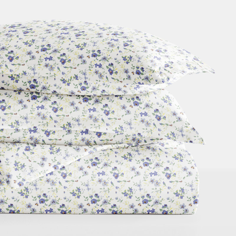 Floral Duvet Cover Set Simply Soft Traditional, Light Blue, Full/Queen Duvet Cover Set