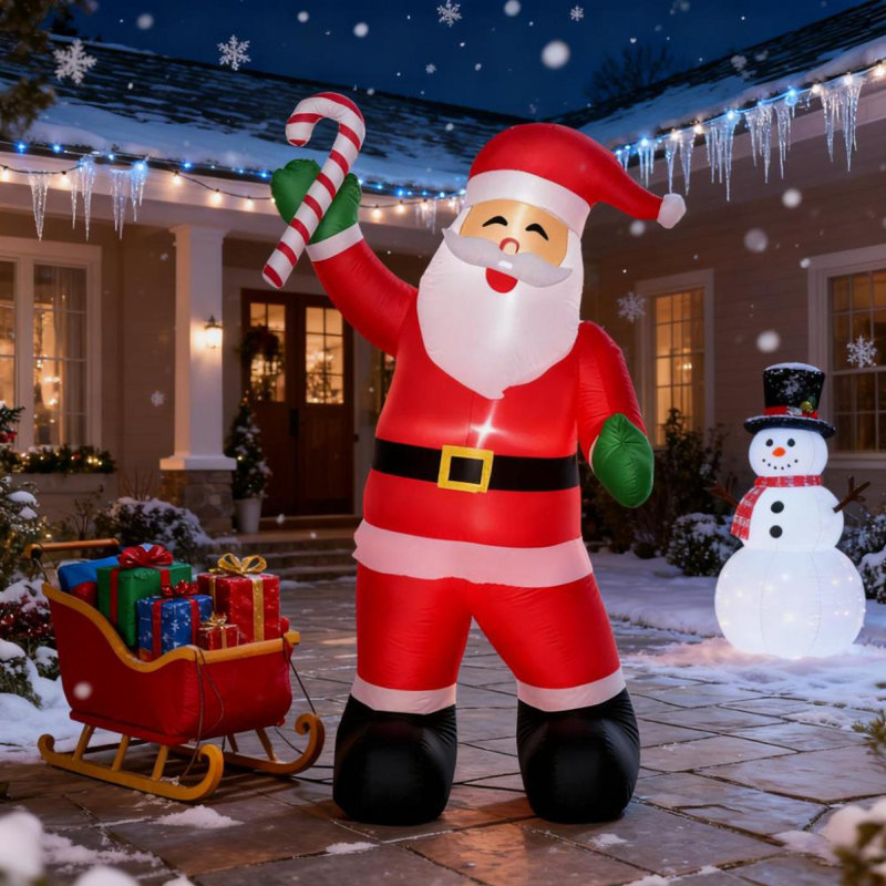 Décoration extérieure de jardin gonflable avec affichage à DEL, père Noël gonflable avec canne en bonbon