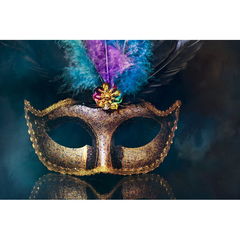 Masque de masque de carnaval vénitien, plumes théâtrales féminines sur toile par La_Corivo, H 8 po x l 12 po x P 1,25 po