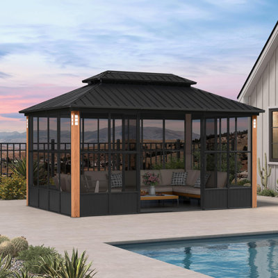 Mauve 10 pi x 15 pi Solarium pour terrasse, toit rigide, pavillon de jardin, double toit, écran en acier galvanisé, solarium extérieur, solarium pour jardin