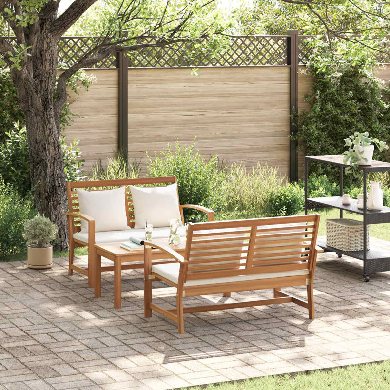 Ensemble de canapé de jardin vidaXL 3 pièces en bois de teck massif naturel, Beige