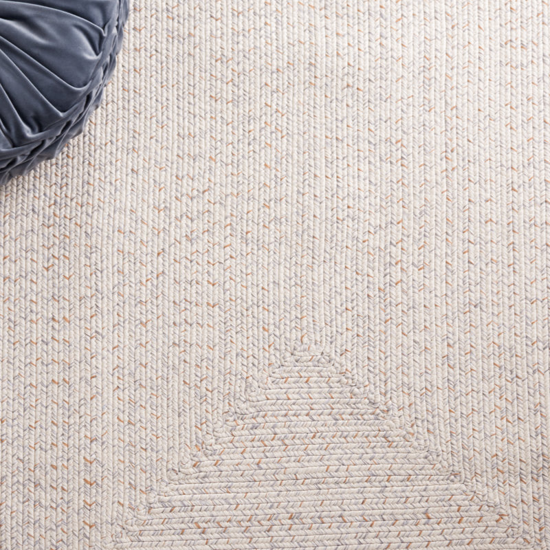 Tapis bleu foncé / ivoire tissé à la main Trombetta, Ivory/Light Grey, Ovale 9 pi x 12 pi
