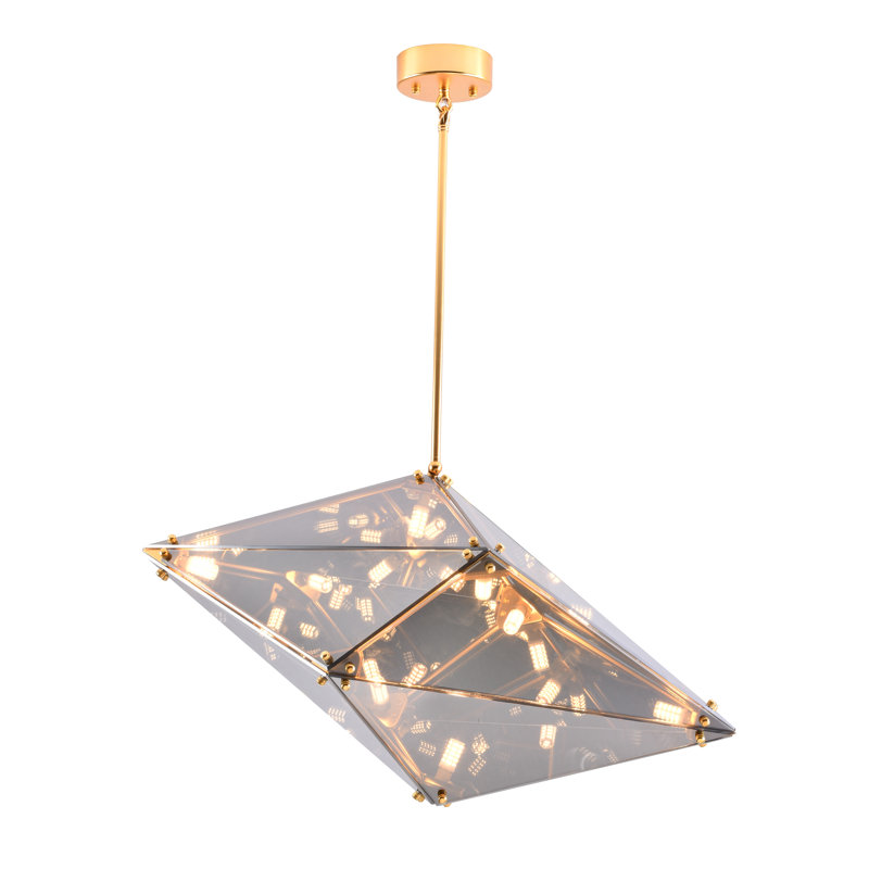 Lustre à abat-jour géométrique 9 lumières Modern, Fumée, H 14,96 po x l 29,92 po x P 14,96 po
