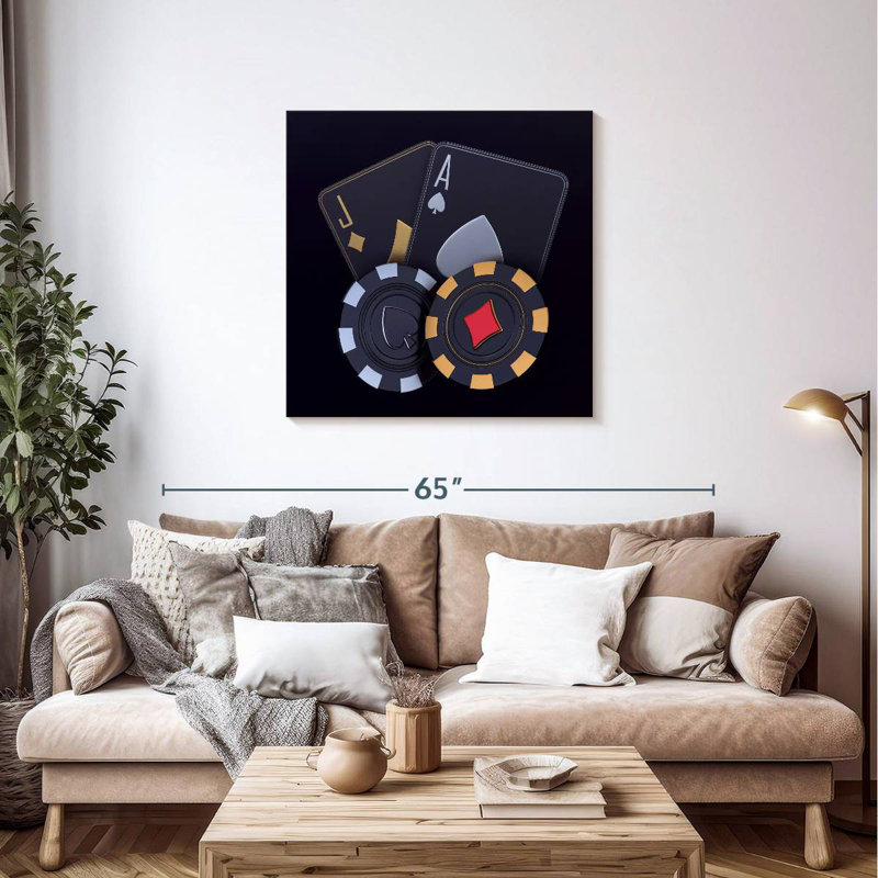 Arney Black Playing Cards And Chips, 36" H x 36" W