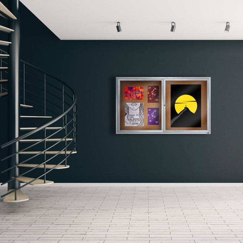 Tableau d'affichage mural fermé, H 36 po x l 60 po (inclus 2 portes), Argent