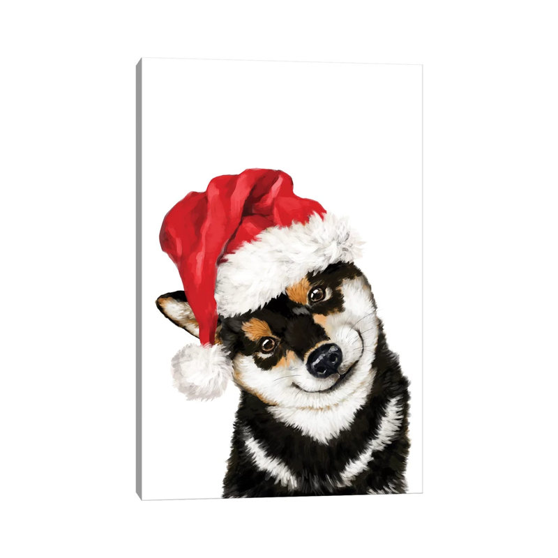 Christmas Black Shiba Inu by Big Nose Work - Wrapped Canvas Print, 66.04 cm H x 45.72 cm W x 1.91 cm D
