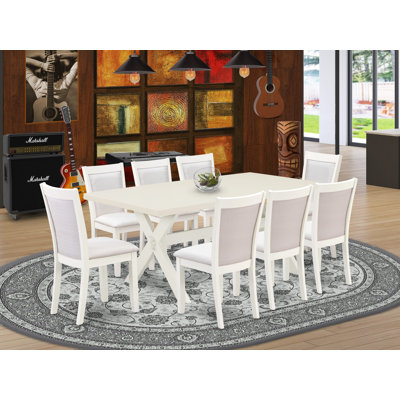 Kitchen Table Set -a Wood Dining Table and Parson Chairs - Wire Brushed Linen White Finish