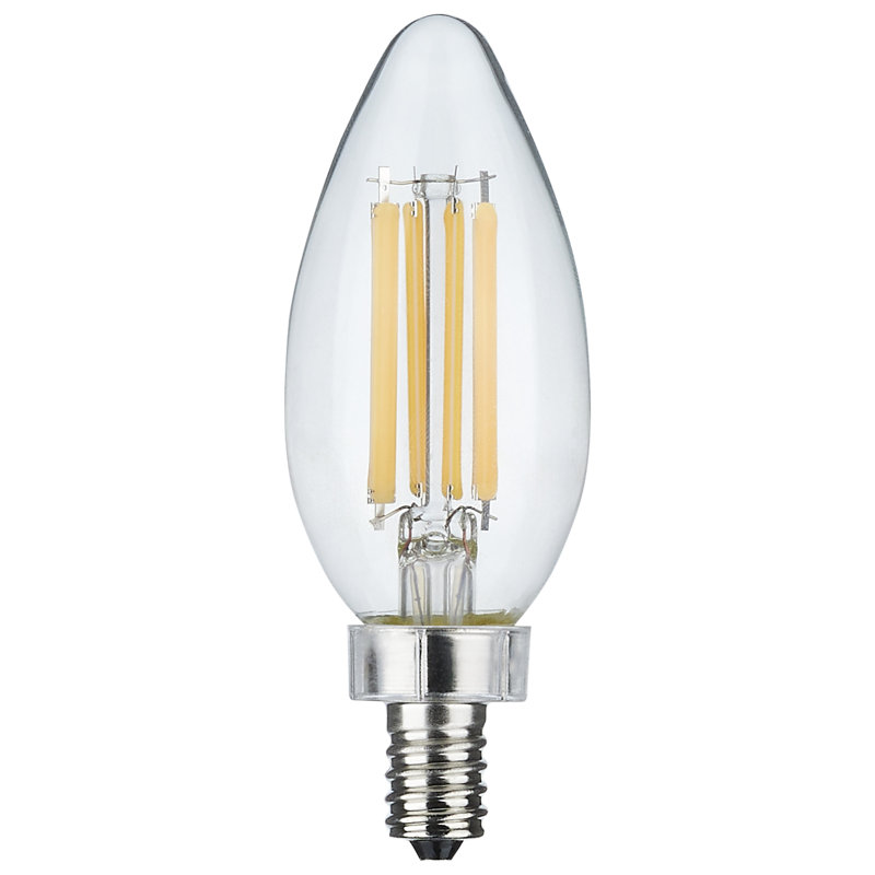 8 Watt C11 LED Clear Finish Candelabra Base 90 CRI 760 Lumens 120 Volt, 5000K