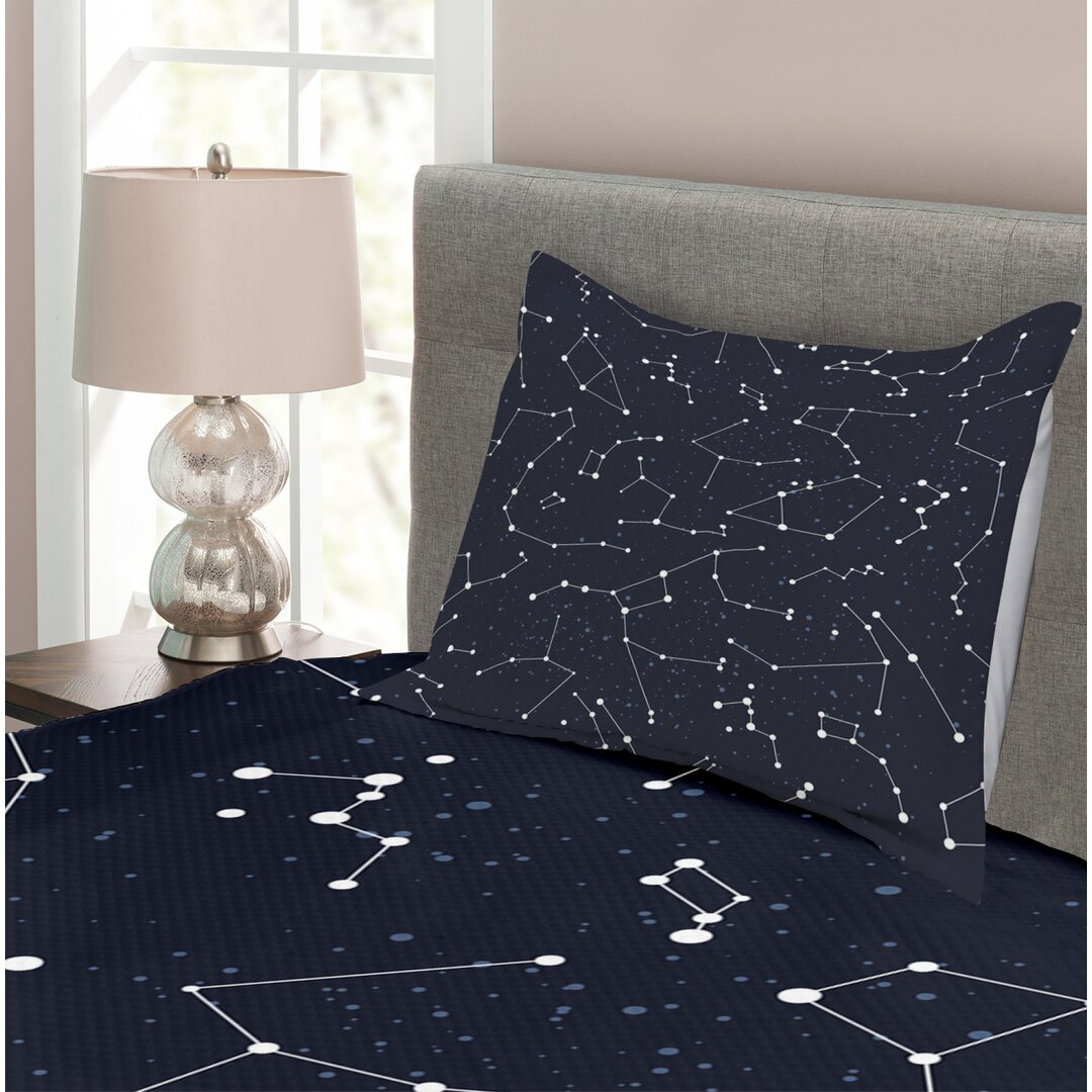 Gestepptes Bettdecken-Set, Cluster of Stars, Konstellation, Blau Dunkelblau Weiß