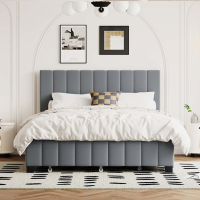 Queen Size Velvet Upholstered Platform Bed with 2 Drawers and 1 Twin XL Trundle -  Everly Quinn, 24F12EECDC4547BCB974265804794ECE