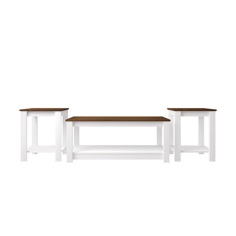 3-Piece Coffee and End Table Set with Angled Legs in White, White