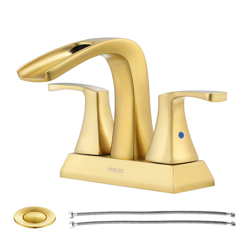 Doris Waterfall Centerset 2-handle Bathroom Faucet with Drain Assembly, Brushed Gold