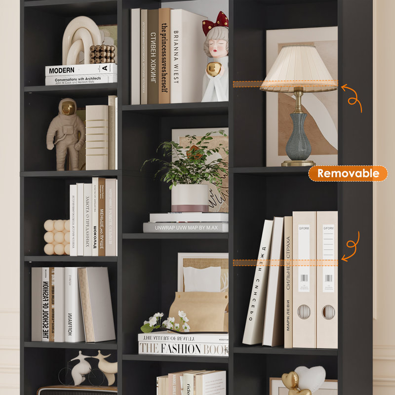 Beetner 71.3''H 8-Tier Cube Bookcase, Media Storage Shelves (Adjustable Shelves), Black