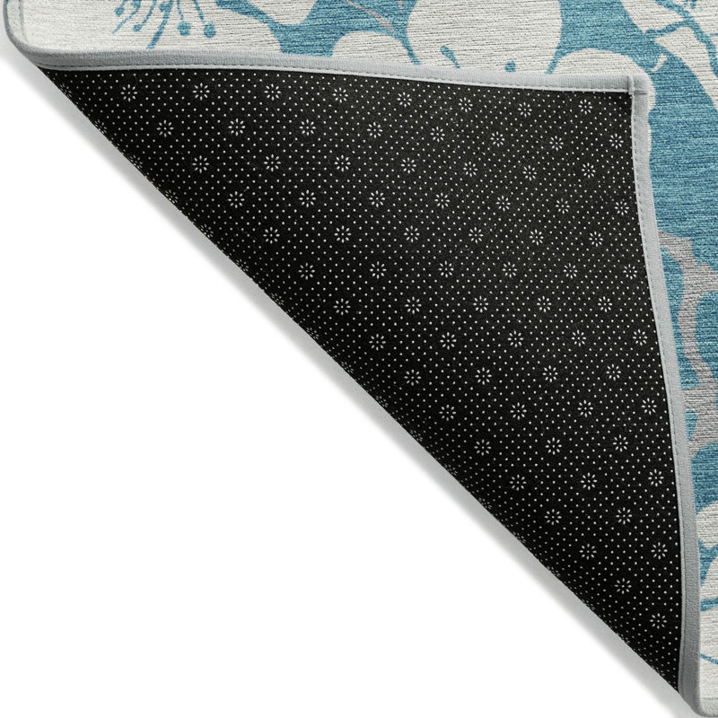 Turquoise Floral Synthetic Washable Rectangular Area Rug