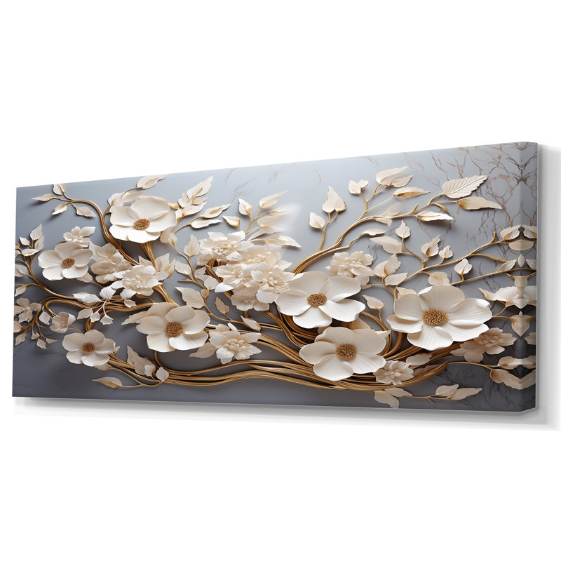 «White Orchid Tree Garden of Branches 7», reproduction d'art sur toile florale abstraite - reproduction d'orchidée sur toile