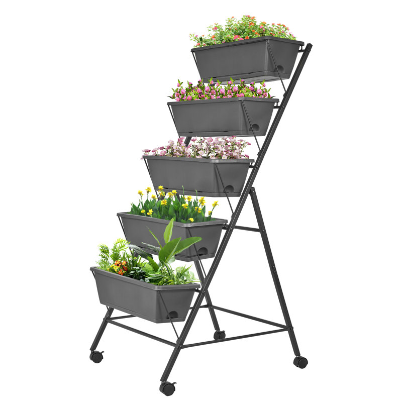 Boîte à fleurs verticale surélevée à 5 étages avec jardin surélevé 47 pi avec trous de drainage et plateau amovible