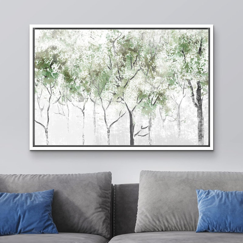 «Abstract Forest Rustic Pastel Green Spring Forest Tree Nature Abstract Landscape», reproduction d'art sur toile, Blanc