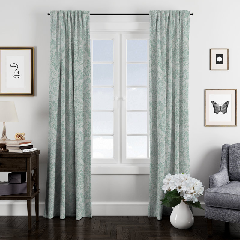 Bella Drapery Linen Damask Room Darkening Rod Pocket Single Curtain Panel, Aqua, 50" W x 96" L