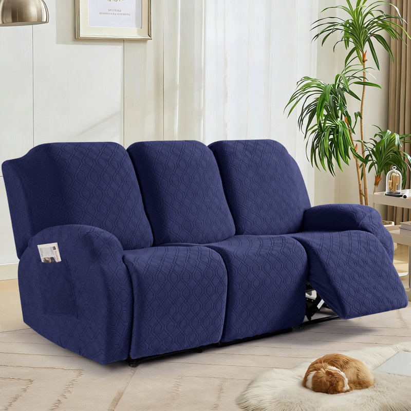 Housse pour canapé inclinable et extensible à 3 places Adamstown, Velours bleu marine
