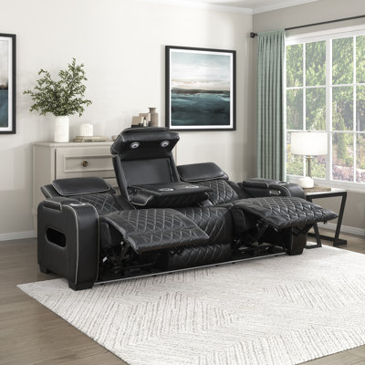 Dahmen 84" Modern & Contemporary Faux Leather Power Reclining Sofa with Power Adjustable Headrests, USB Charging & Ambient LED Lighting